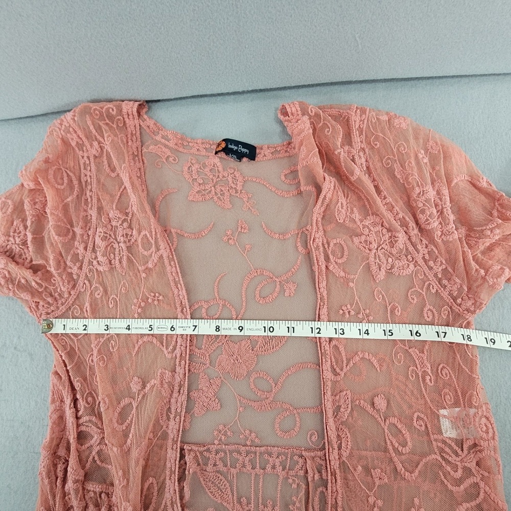 Indigo Poppy Duster Cardigan Floral Embroidered Sheer Mesh Coral L/XL - Picture 6 of 10